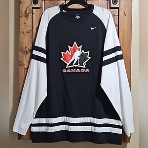 Nike Hockey Canada Black White Cotton Long Sleeve Tshirt Size XL